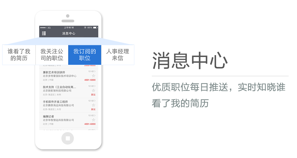 優(yōu)質(zhì)職位每日推送，實(shí)時知曉誰看了我的簡歷